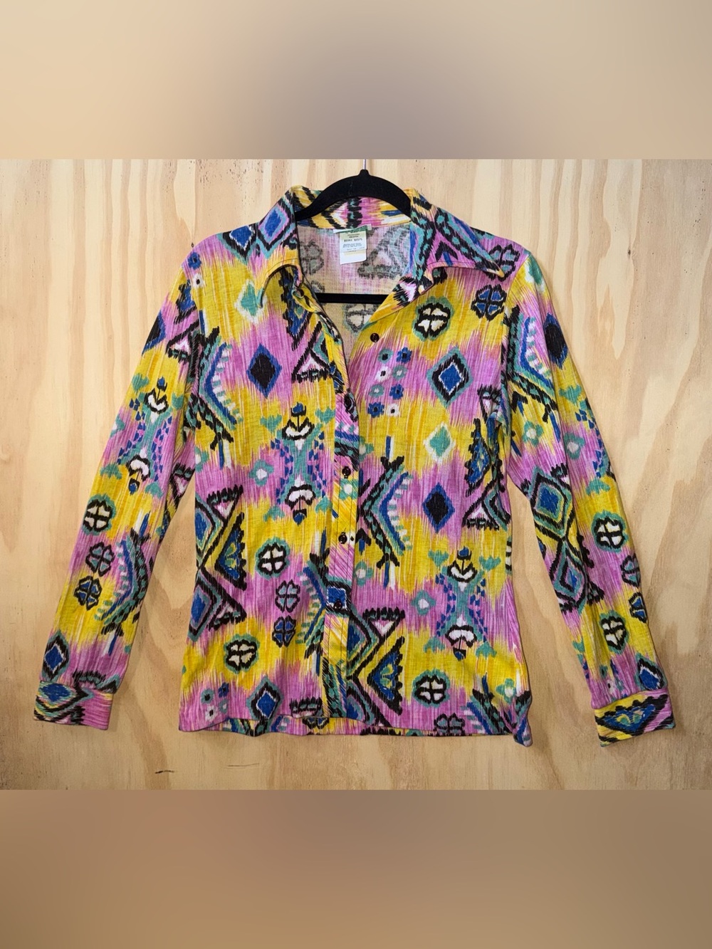 Vtg 70s Sears Jr Bazaar Dagger Collar Shirt Women’s 13 Groovy Disco LS EUC